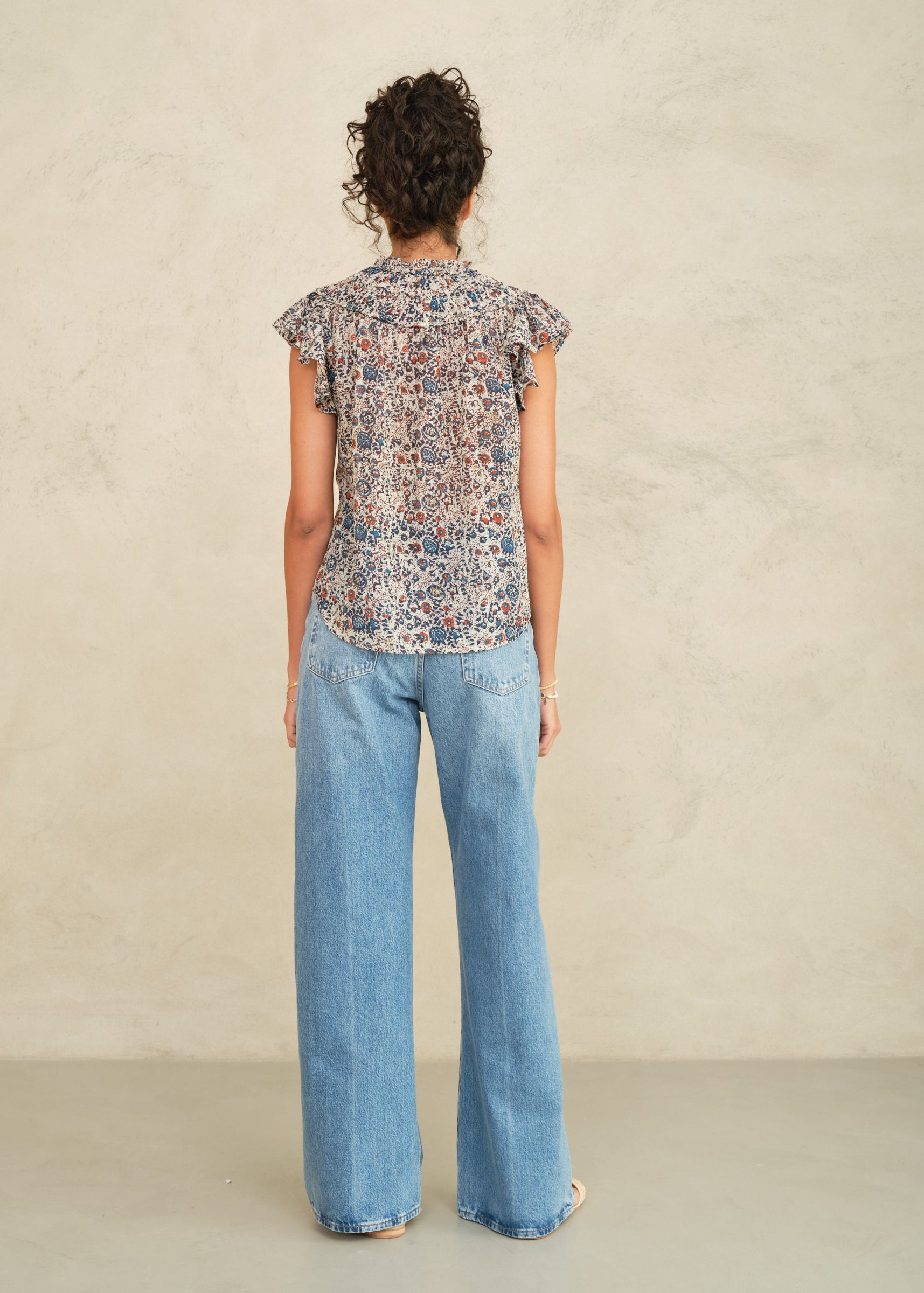 Cass Frill Top - Indigo/Rust
