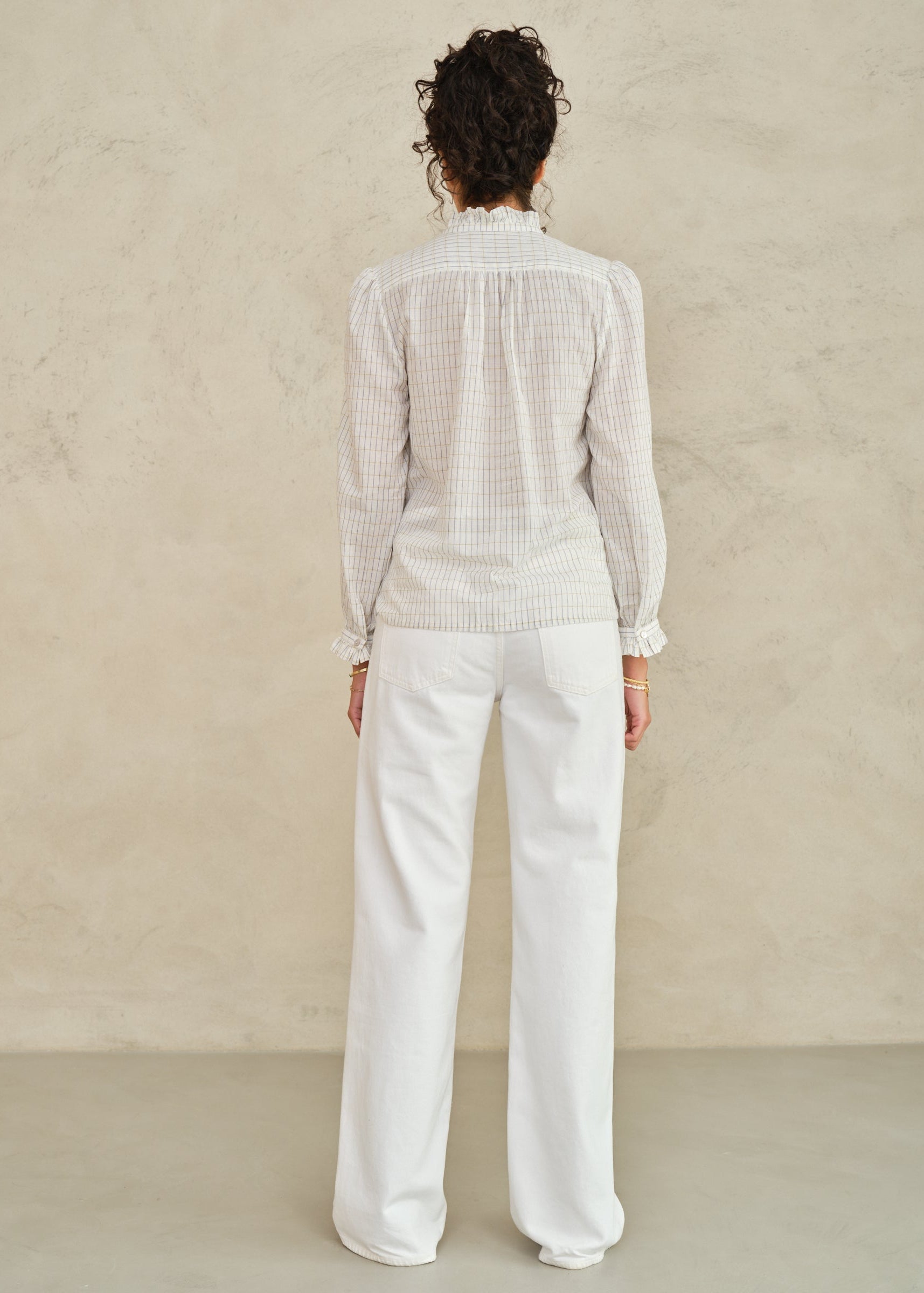 Chrissie Long Sleeve Top -Ecru/Check