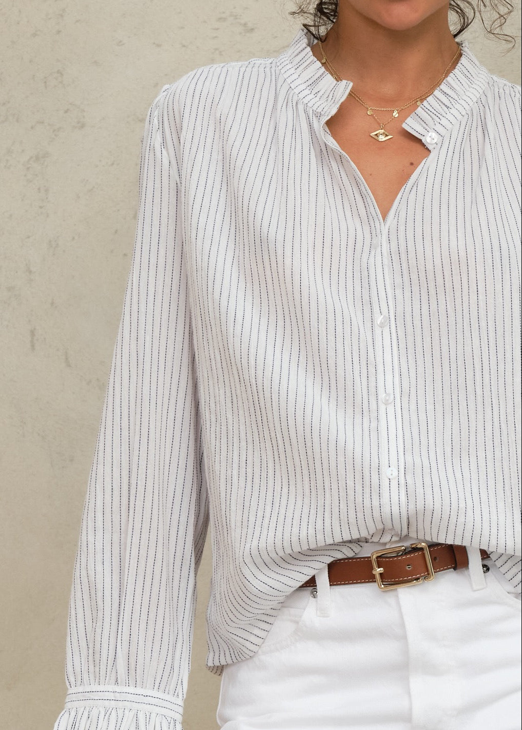 Chrissie Long Sleeve Top - White Stripe