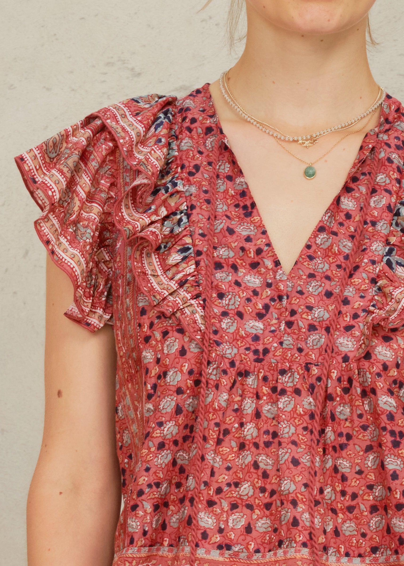 Darla Frill Short Sleeve Top - Rose/Multi