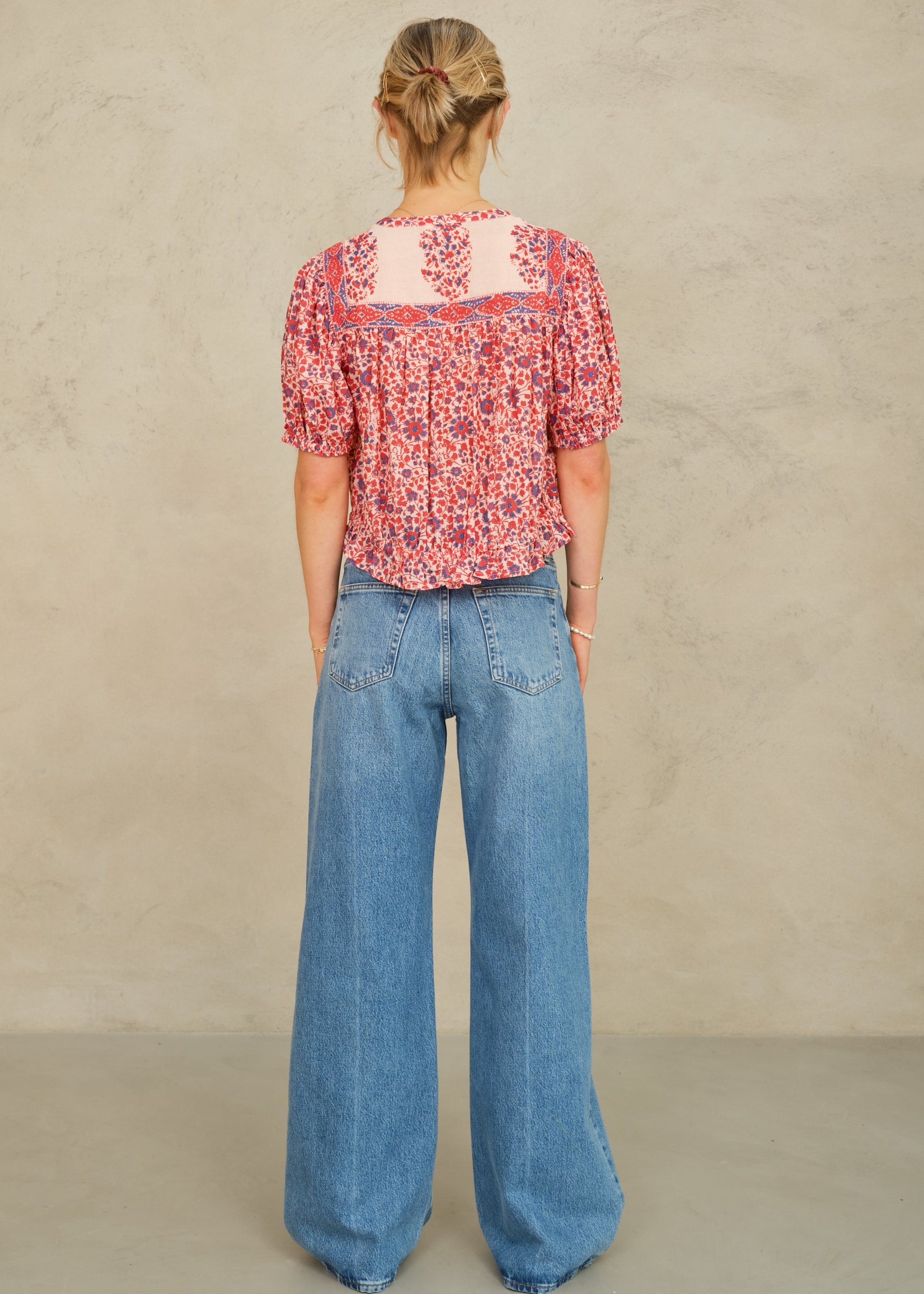 Della Short Sleeve Top - Red/Navy