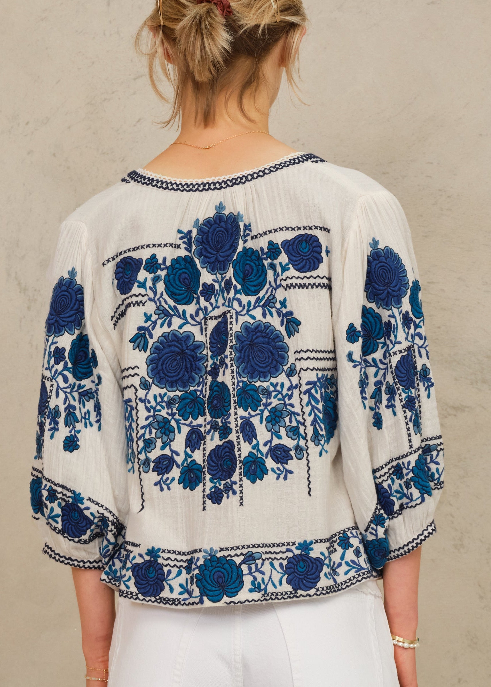 Greta Jacket - Ecru/Blue