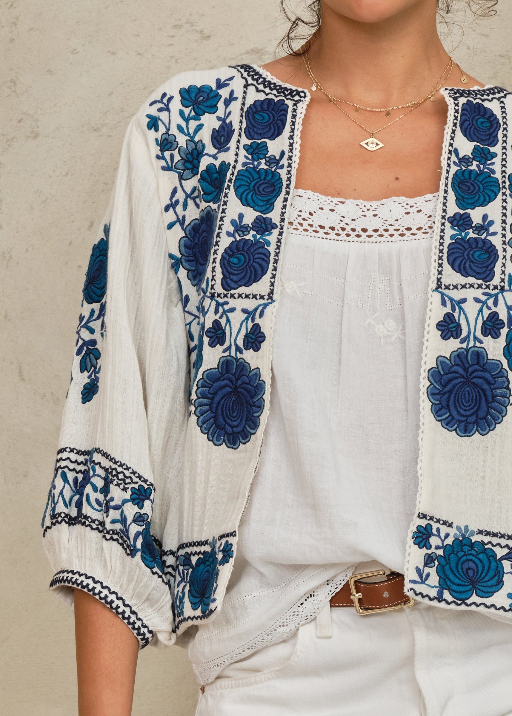 Greta Jacket - Ecru/Blue