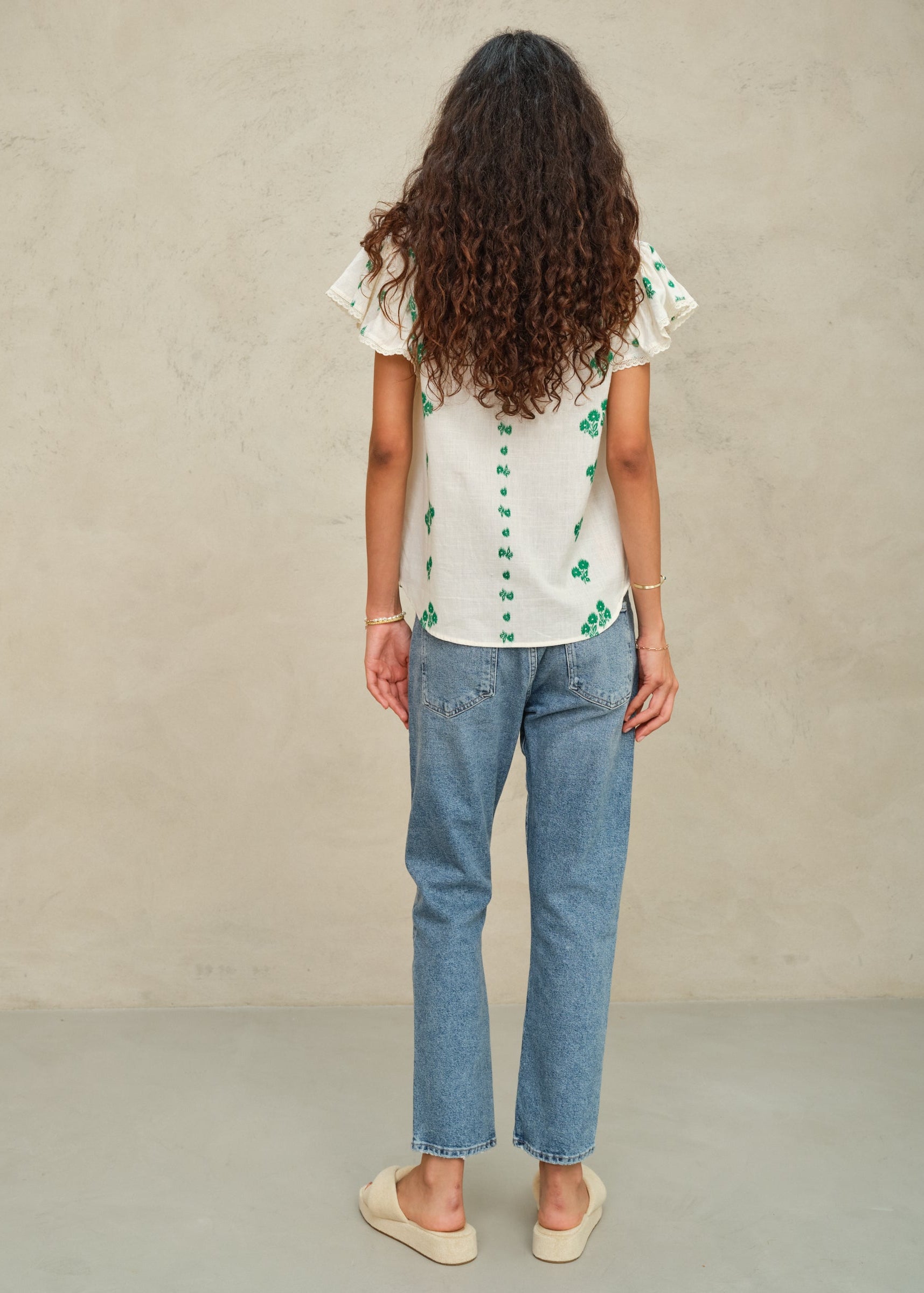Iris Frill Short Sleeve Top - Green