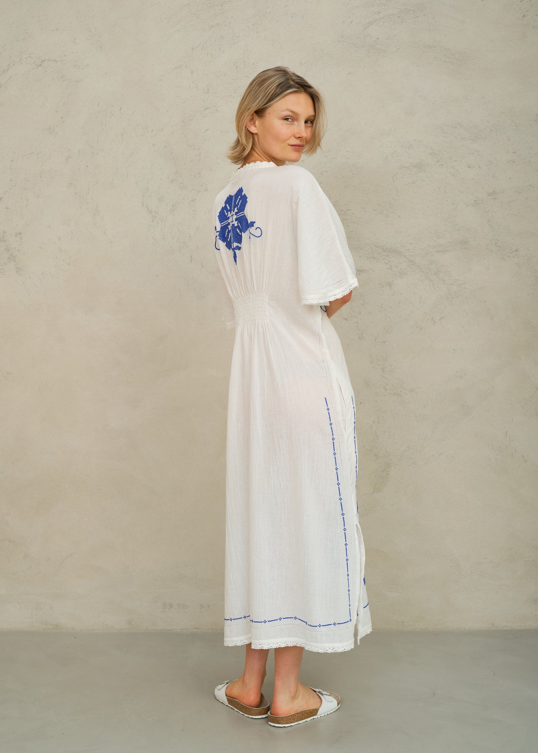 Laney Dress - Ivory/Blue