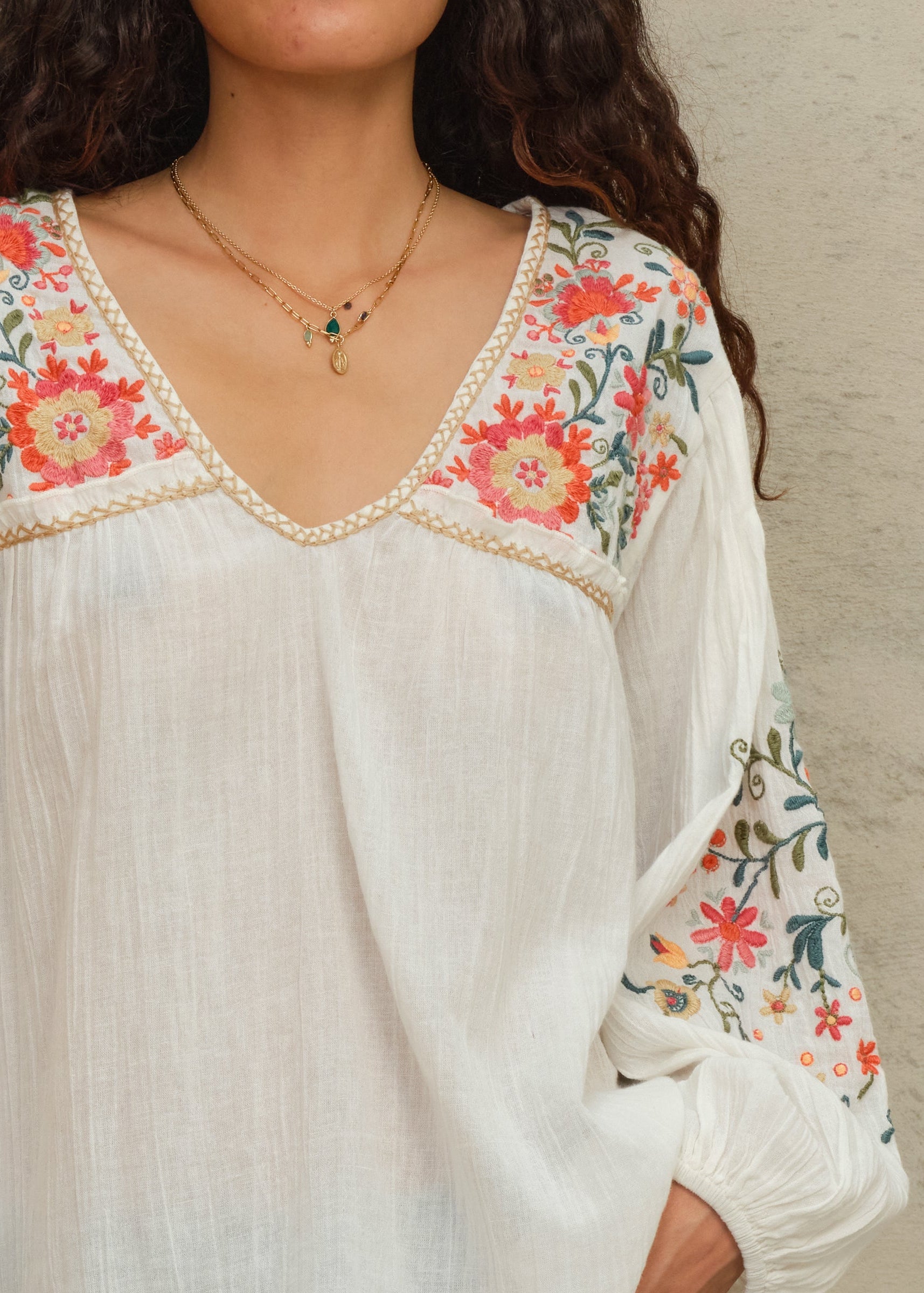 Loren Long Sleeve Top - Ecru/Multi