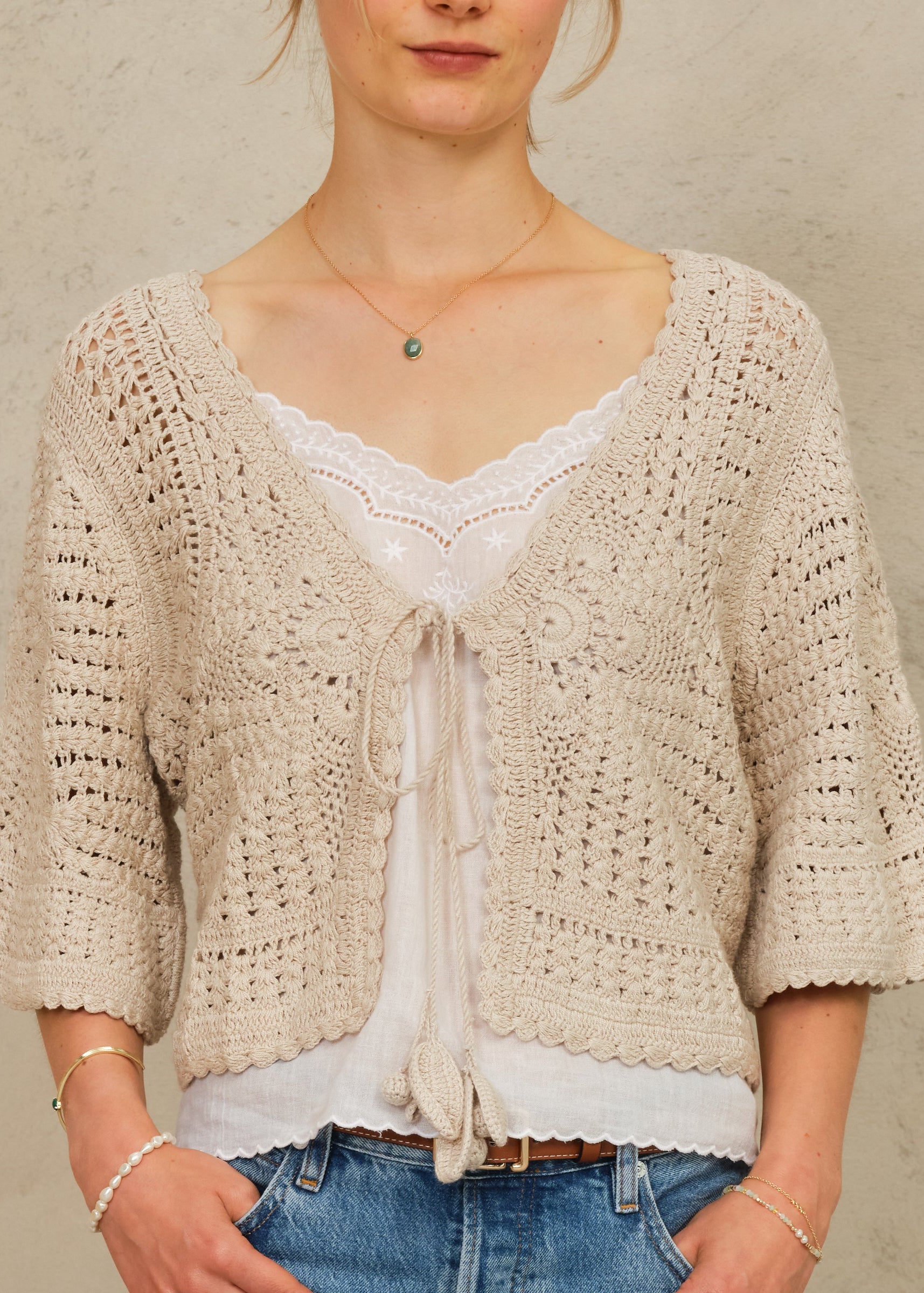 Margo Crochet Cardigan - Ecru