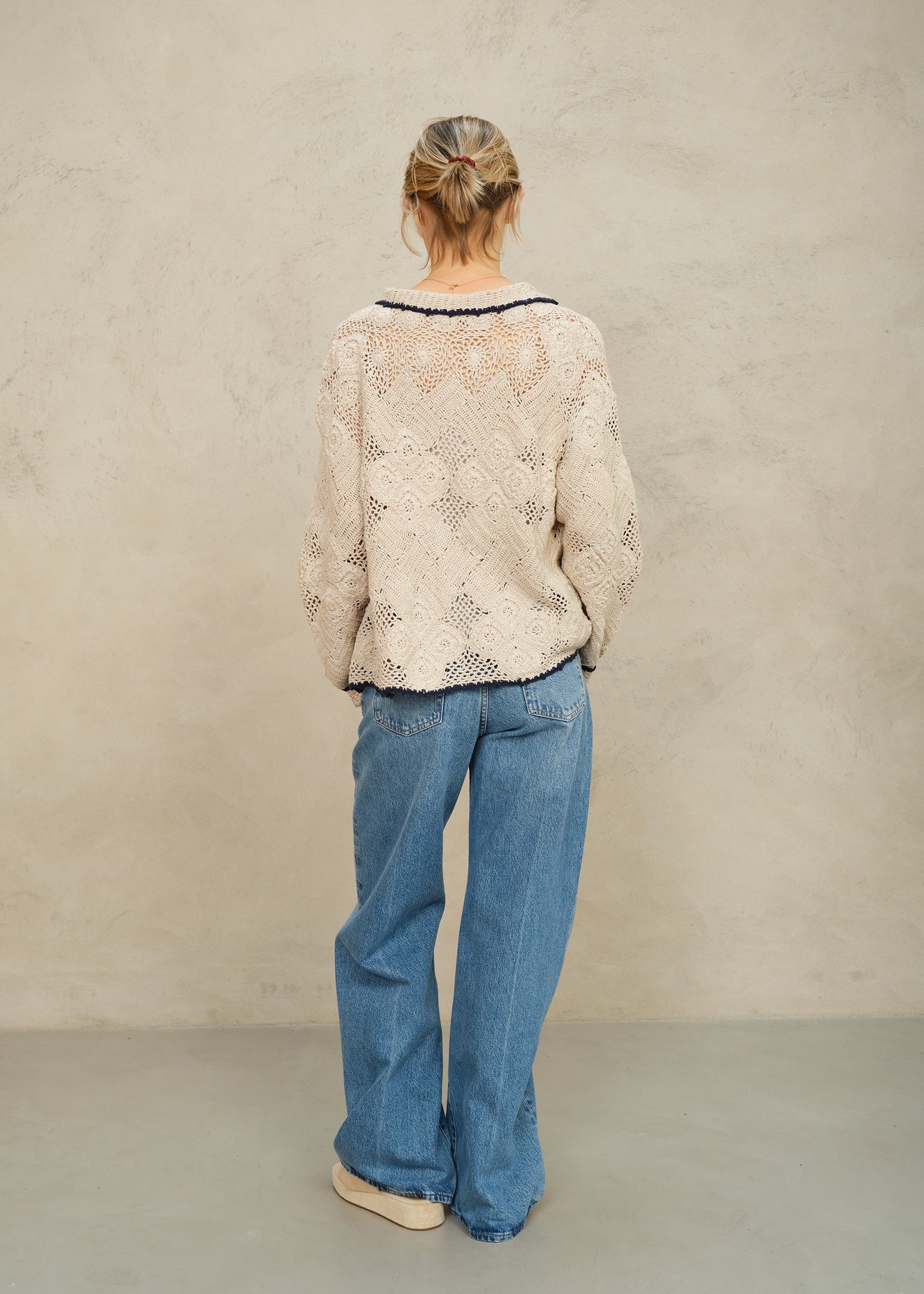 Martha Crochet Jacket - Ecru/Blue