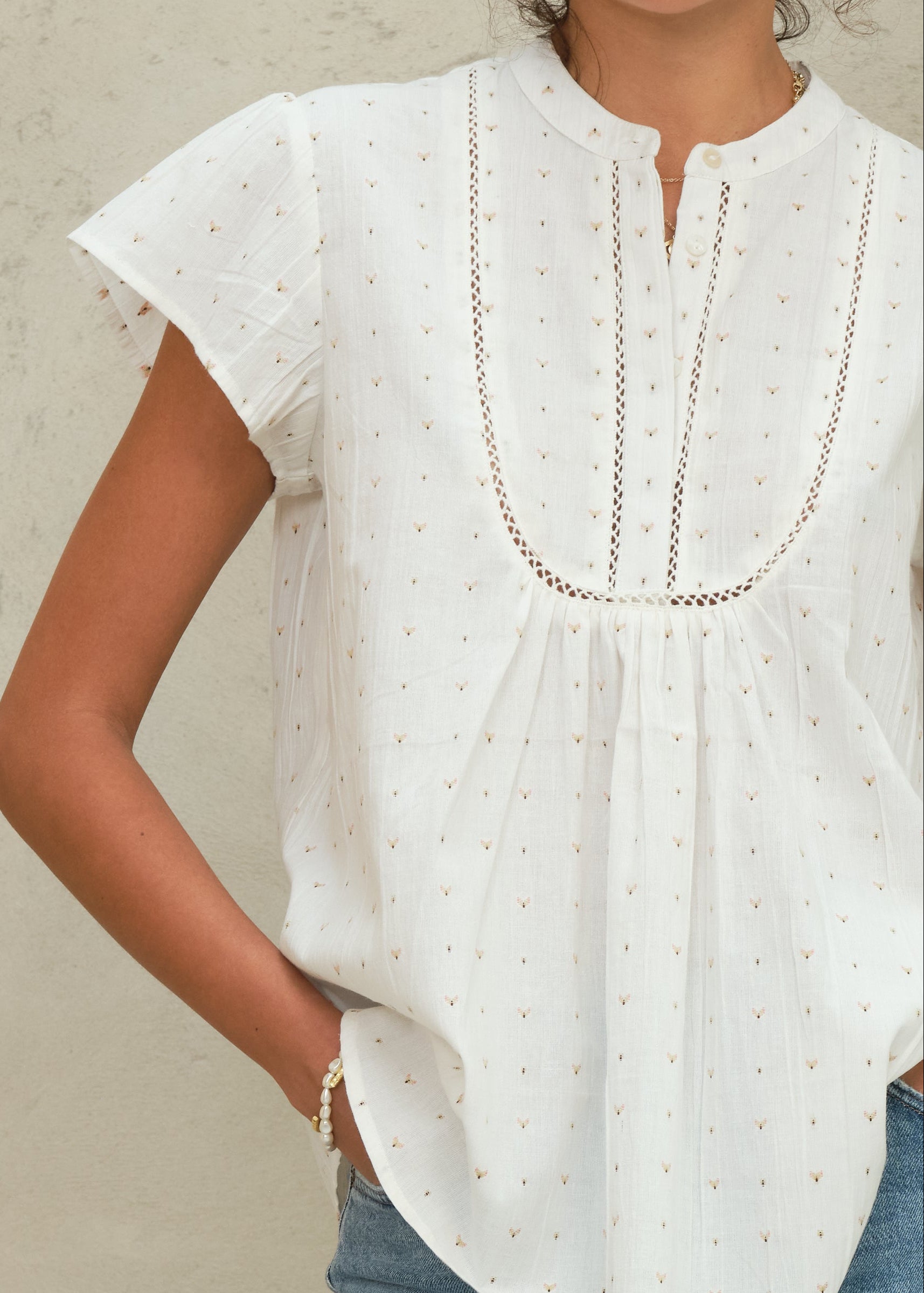Rita Short Sleeve Top - Ecru/Multi