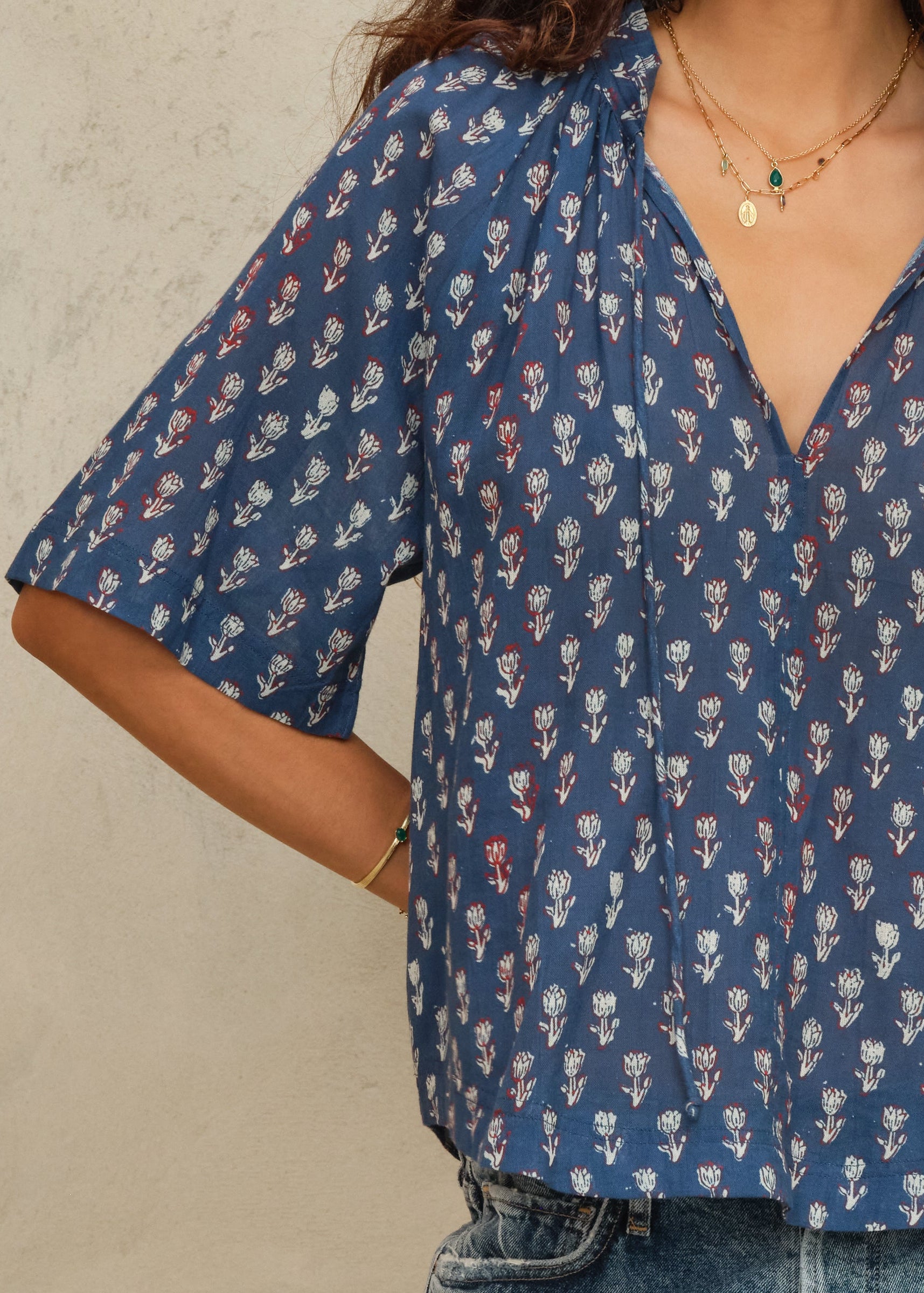 Ari Gathered Top - Indigo