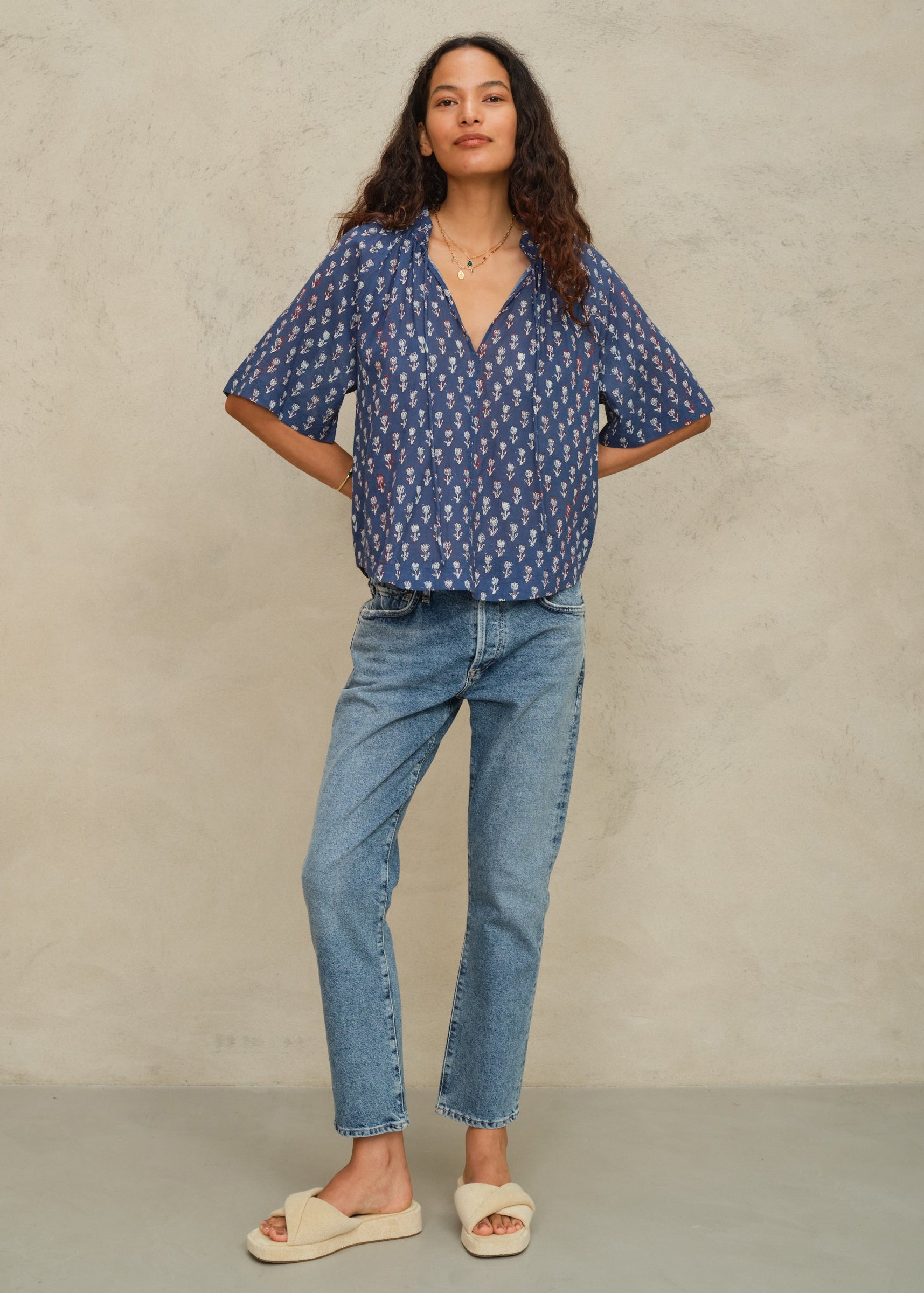 Ari Gathered Top - Indigo