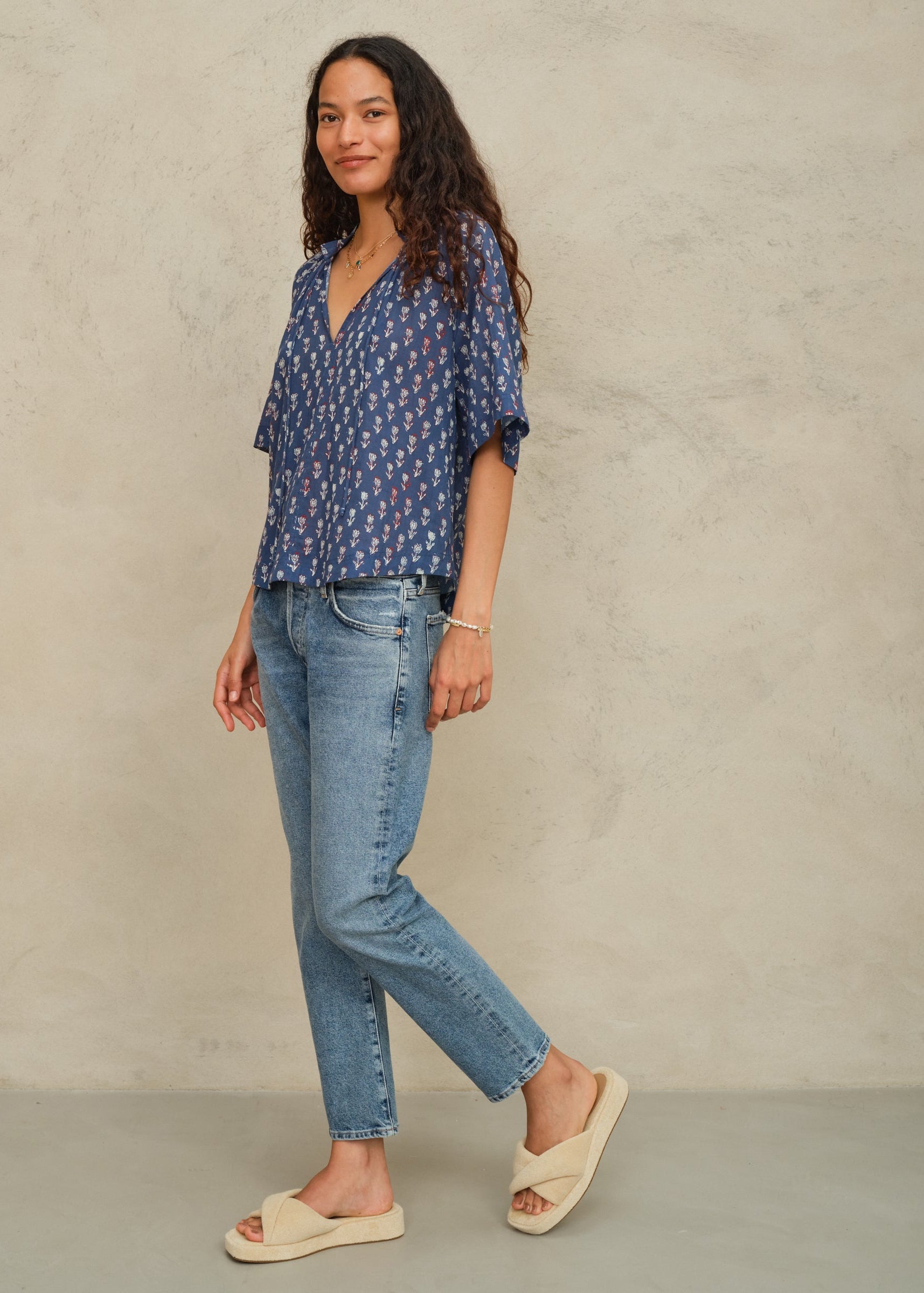 Ari Gathered Top - Indigo