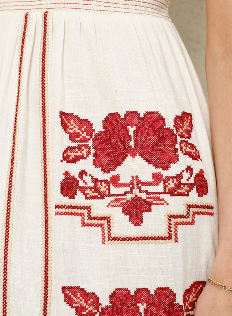 Carmi Sundress - Ecru/Red
