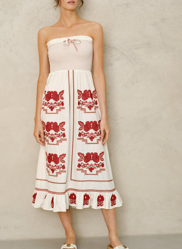 Carmi Sundress - Ecru/Red