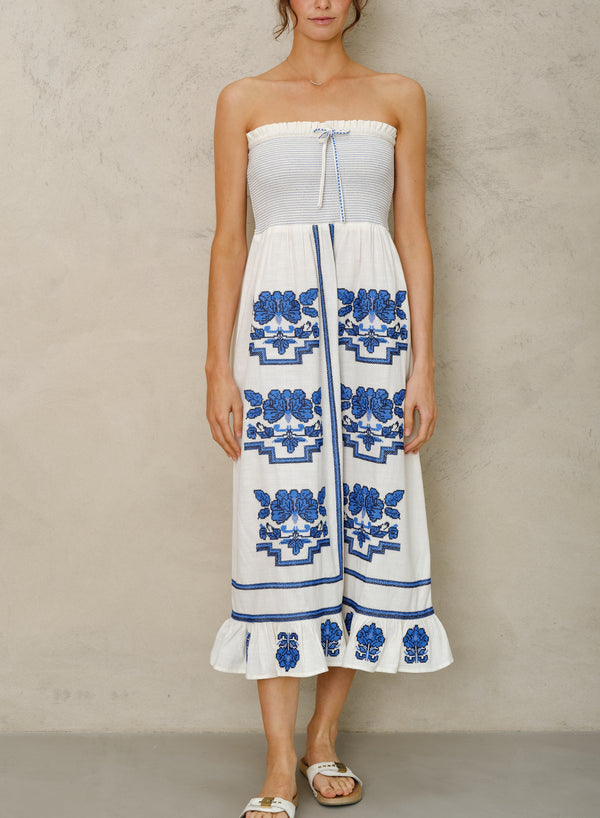 Carmi Sundress - Ecru/Blue