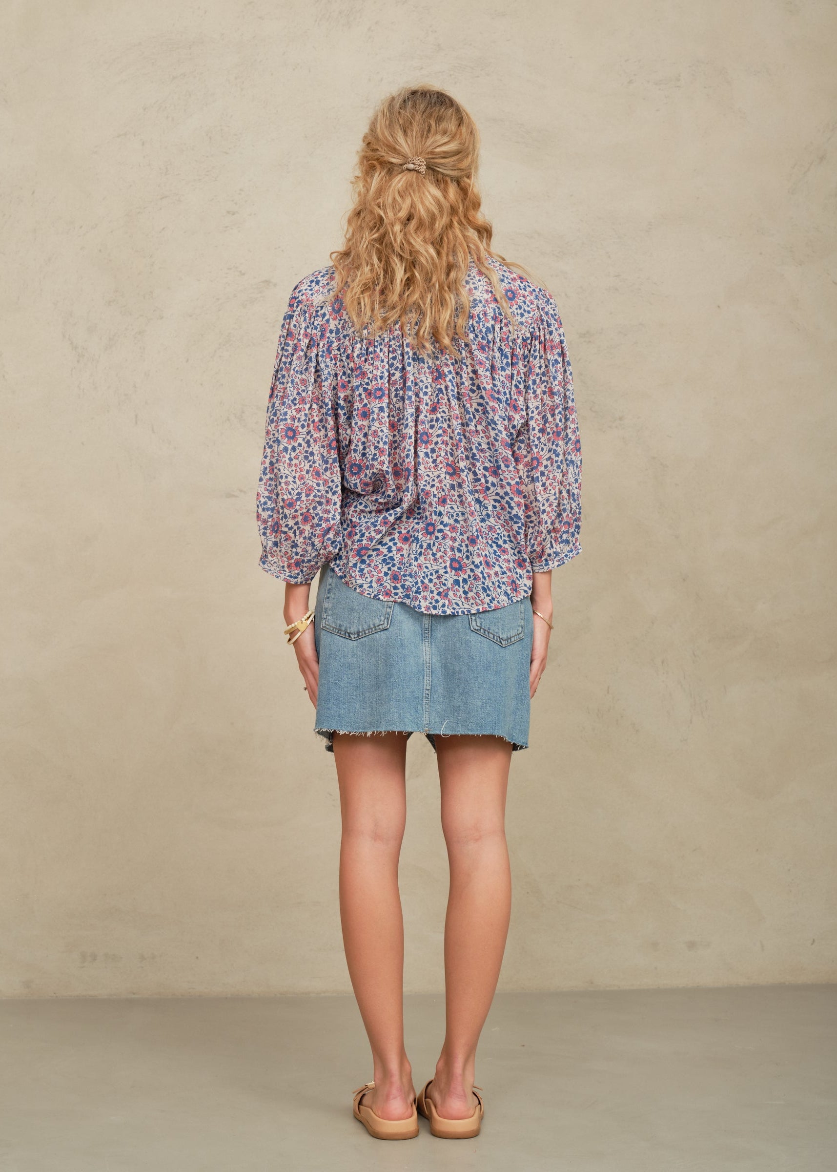 Della Long Sleeve Top - Blue/Pink