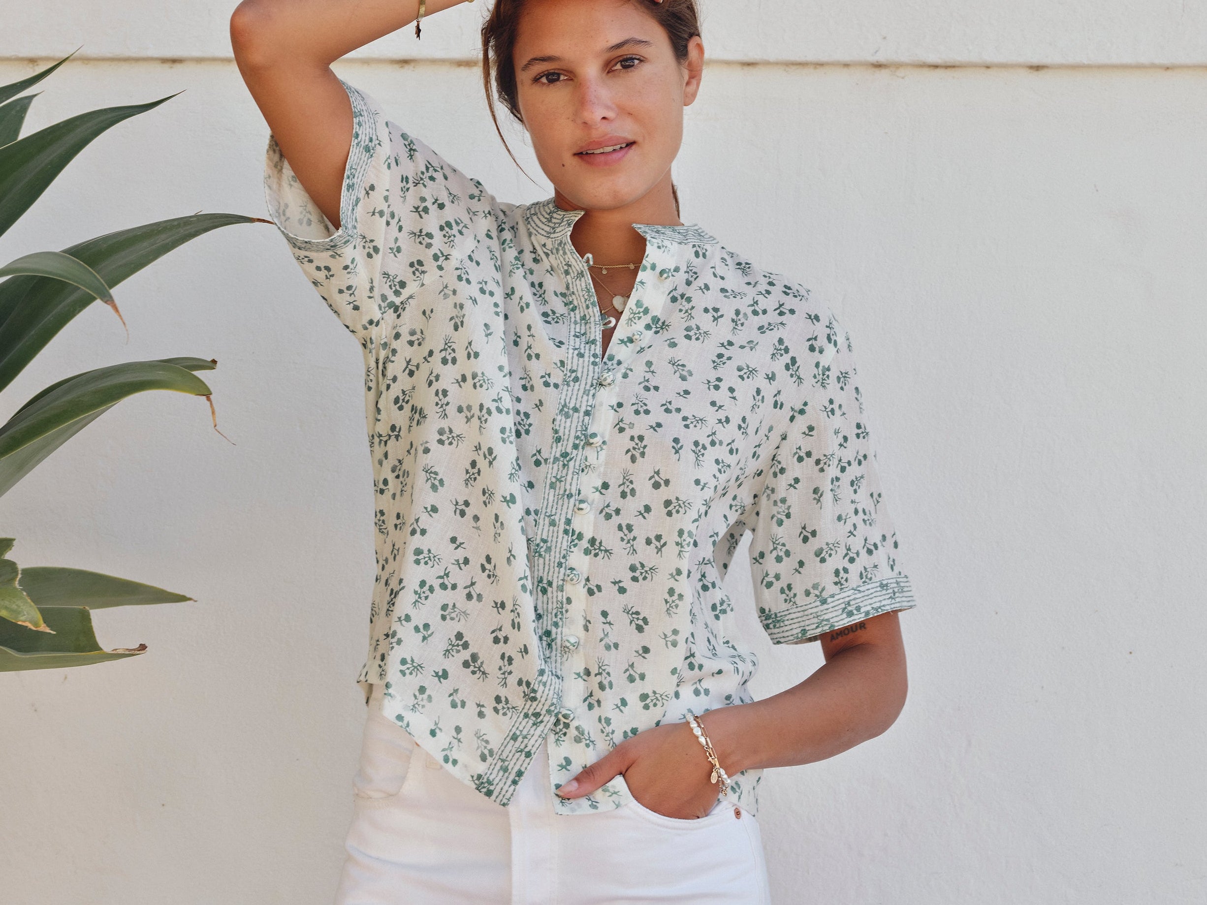 Edie Stitch Short Sleeve Top - Green