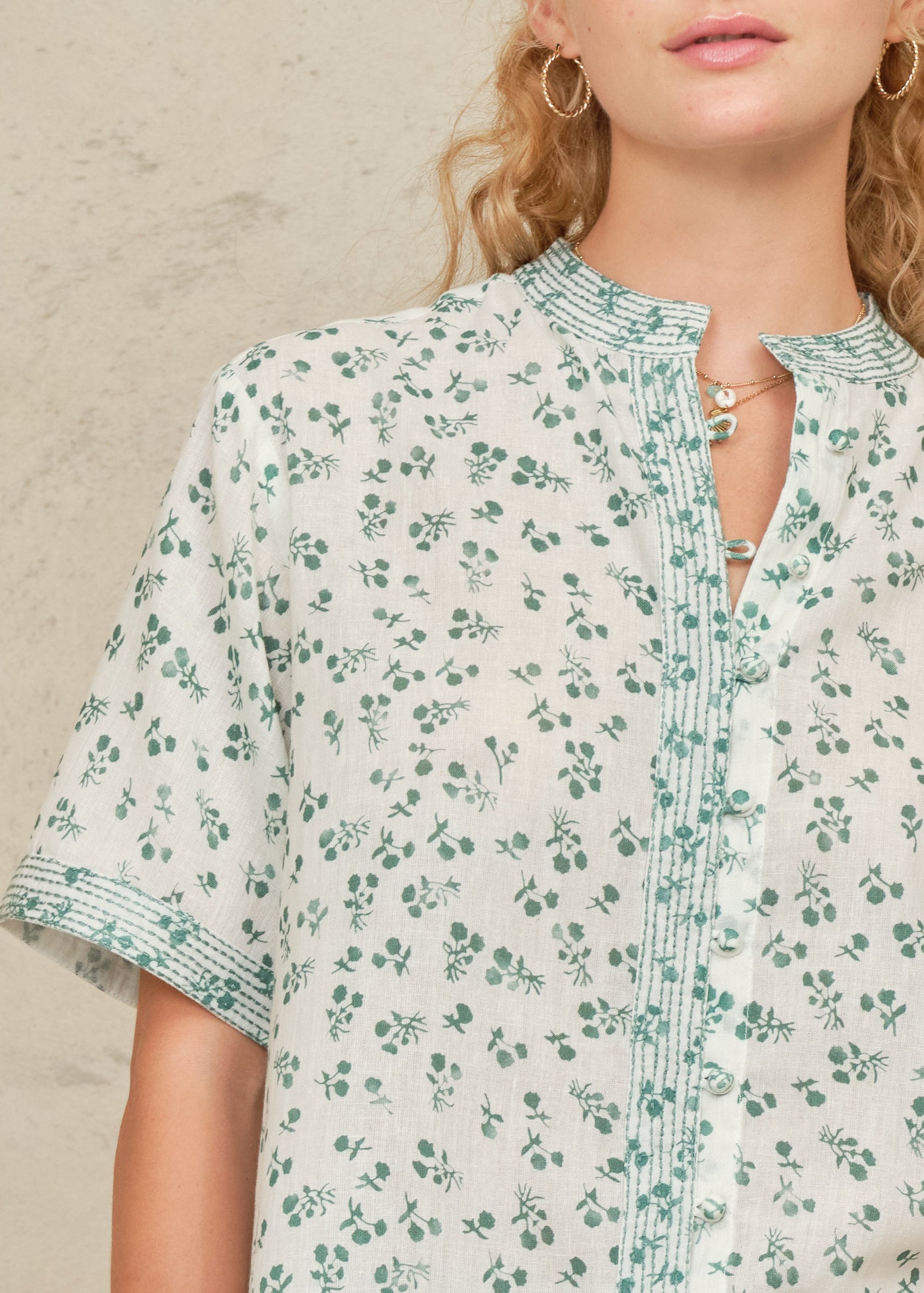 Edie Stitch Short Sleeve Top - Green