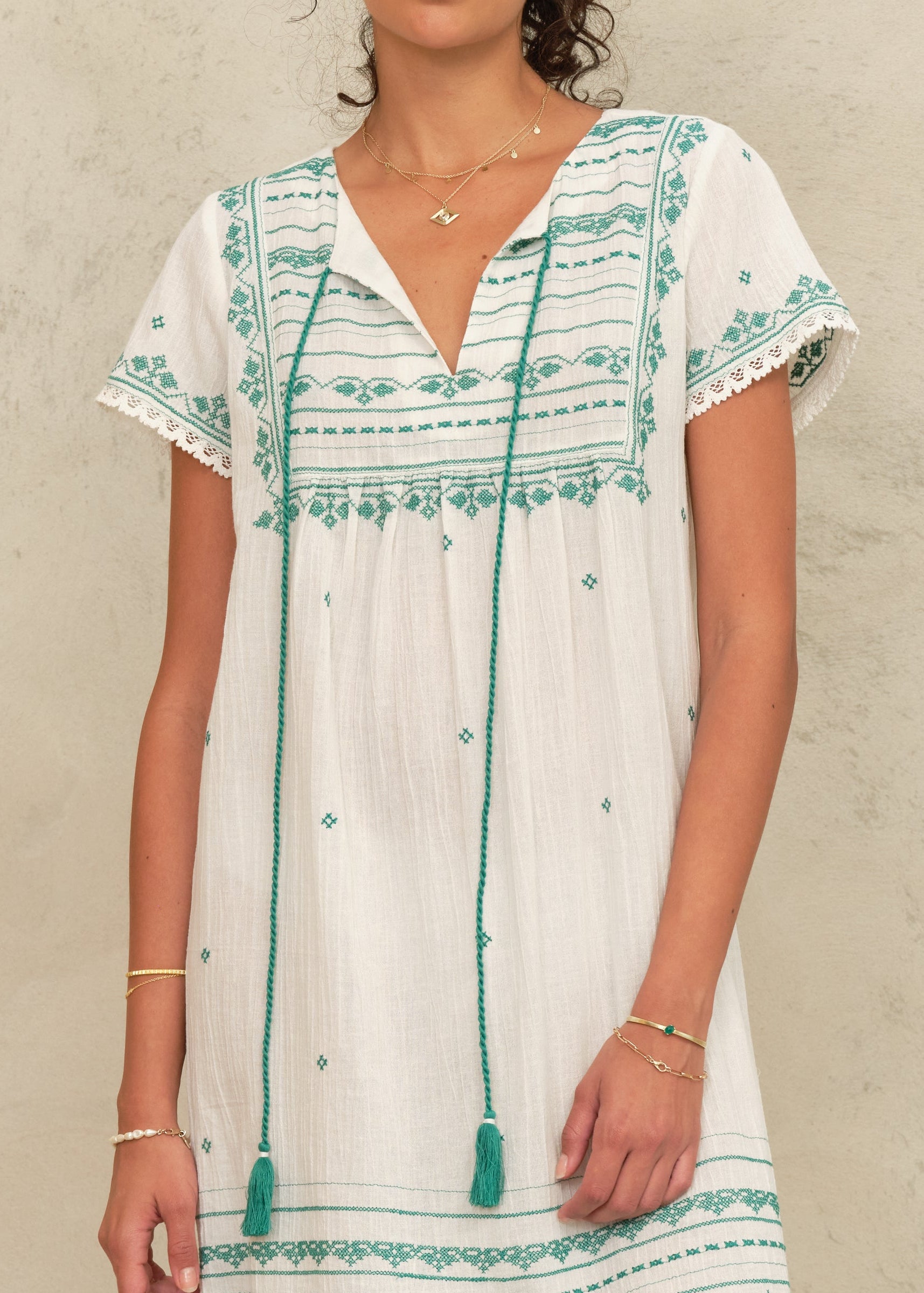 Elsa Sundress - Ecru/Green