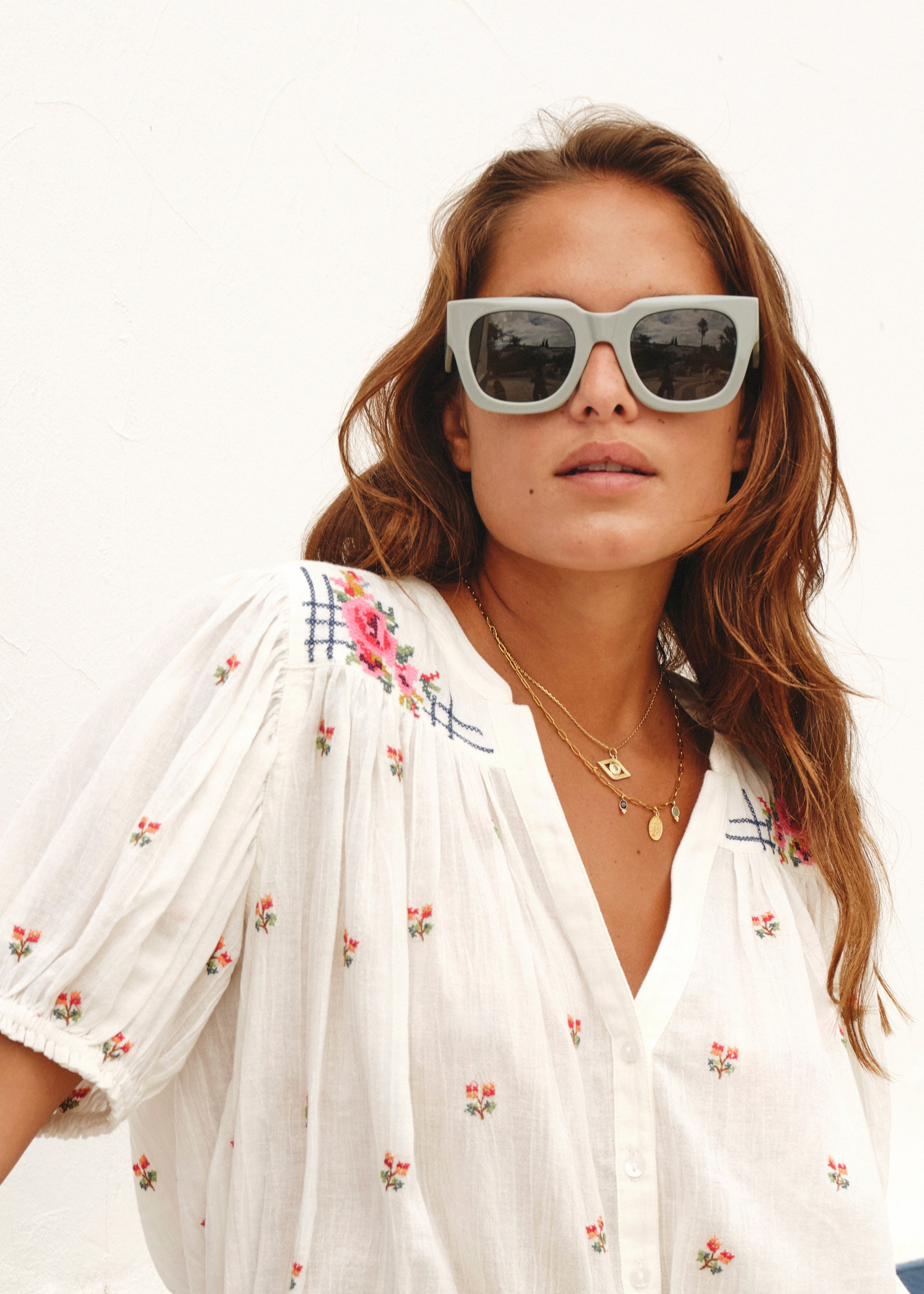 Harlie Short Sleeve Top - Ecru/Multi