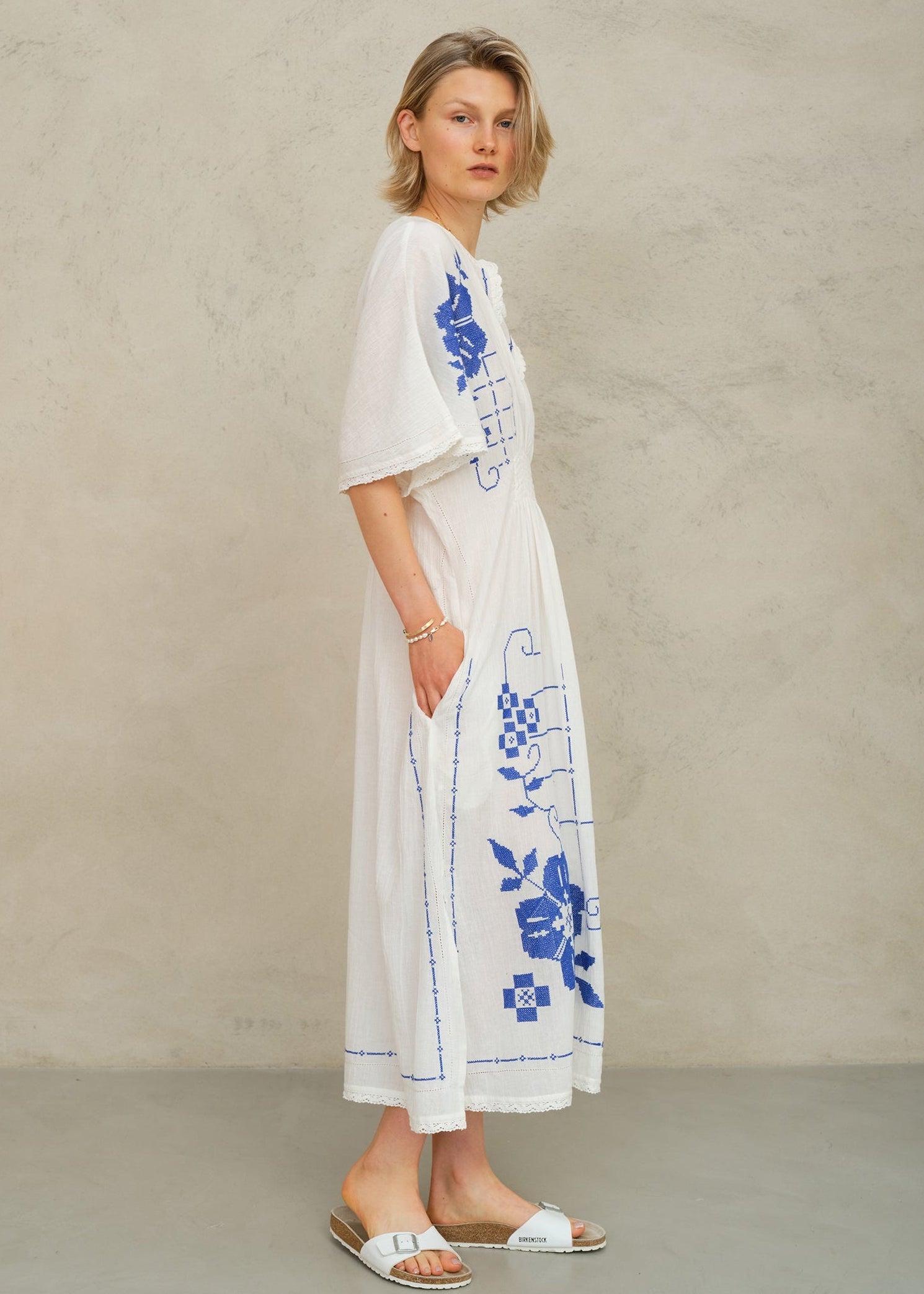 Laney Dress - Ivory/Blue