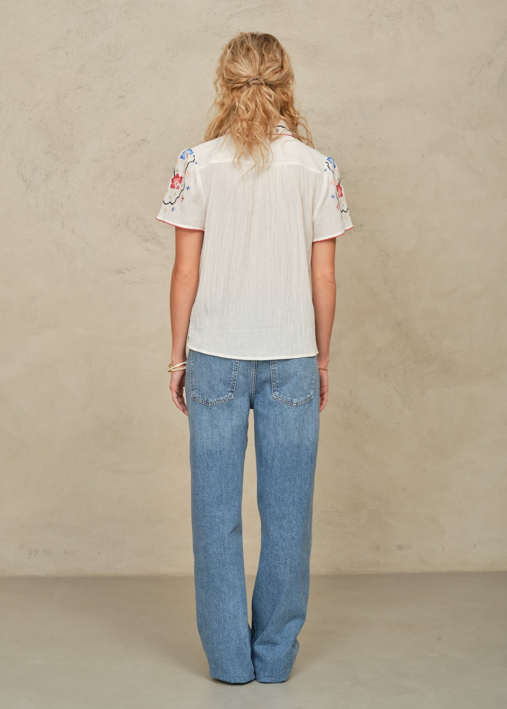 Ruby Short Sleeve Top - Ecru/Multi