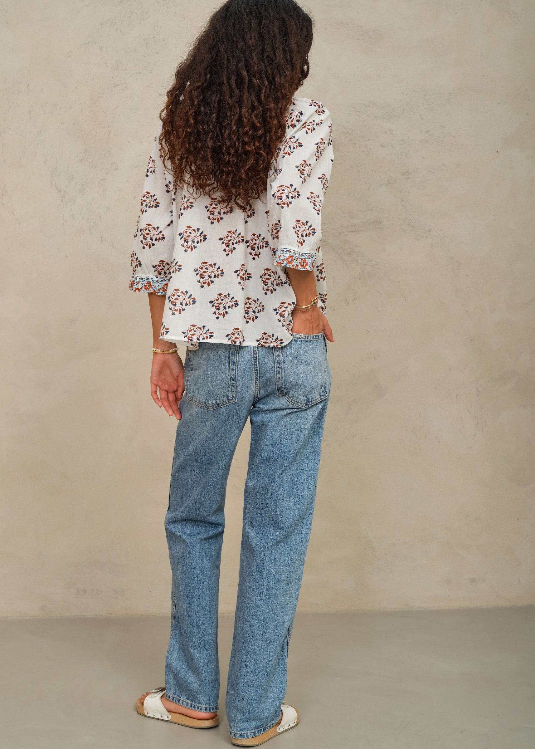 Stella Long Sleeve Top - Ecru/Rust