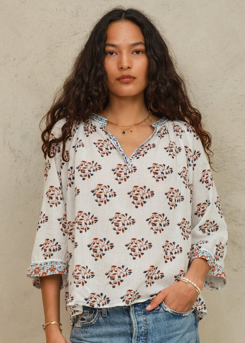 Stella Long Sleeve Top - Ecru/Rust