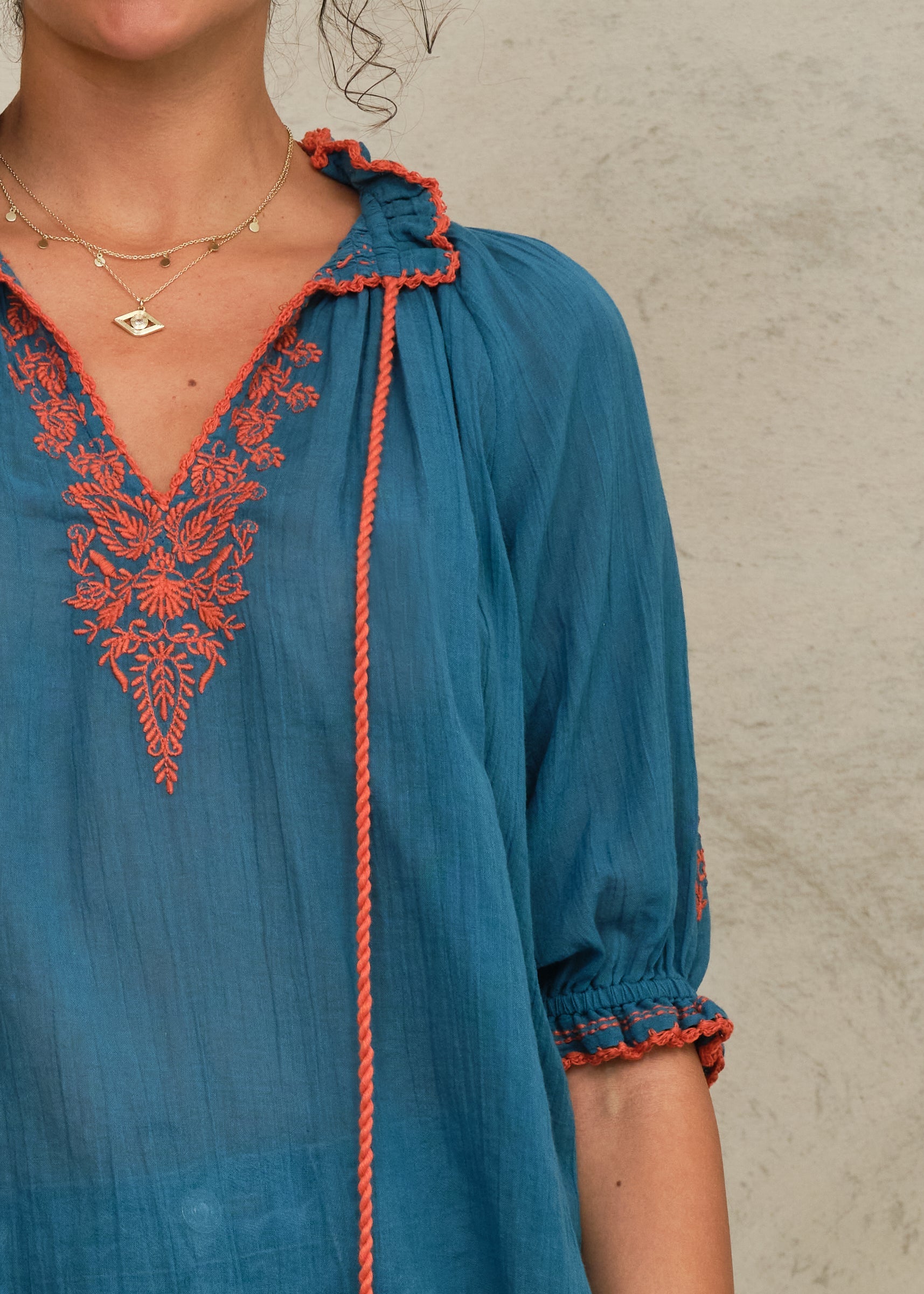 Talia Short Sleeve Top -  Blue/Orange
